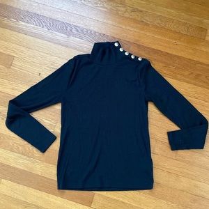J. Crew Black Turtleneck with Gold Button Detail